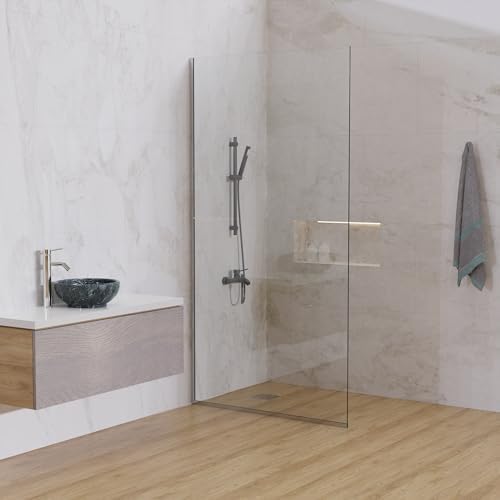 Royalty Fixed Shower Screen - 36" x 78" Frameless 3/8" Clear Tempered Glass Panel with Hardware - Easy Clean Smart Guard Coating - Minimalist Modern Design for Bathroom - Brushed Gold
