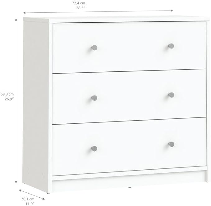 Furnifact White 3 Drawer Nightstand - Large Bedside Dresser for Stylish Storage