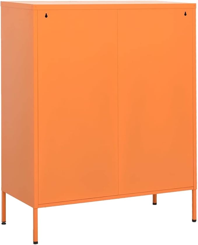 Modern Steel Storage Cabinet with 2 Drawers and Adjustable Shelves, Bright Orange Finish for Contemporary Living Room or Office Organization, Smooth Ball-Bearing Slides