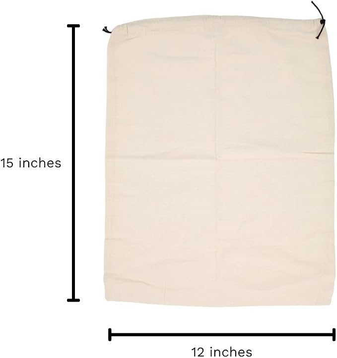 Muslin Cotton Storage Bags with Drawstring - Toy & Shoe Storage for Travel - Dust-proof, Lint-free (3 Small: 15"x12")