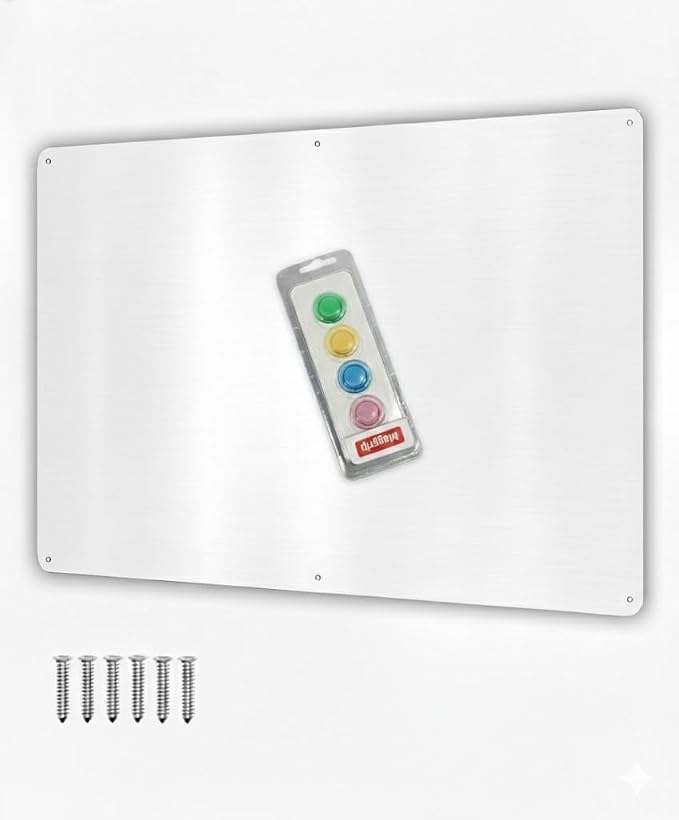 17.5inchX11.5inch Large Stainless Steel Plate for Magnets, 3M Adhesive Back, Mounting Screws, Ideal for Magnetic Shelf, Spice Holders, Colorful Magnets as a Gift. Mount Anywhere! (White, 1 Pack)