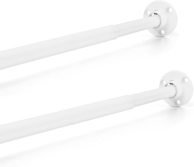 TYRON Mini Thin Skinny Smallest Closet Rods for Hanging Clothes, 1/2" Diameter,12 to 18 In. Adjustable Slim Closet Rod, Metal Closet Bar Hanging Rods for Baby Kids Closet, Small Space (White,2 Pcs)