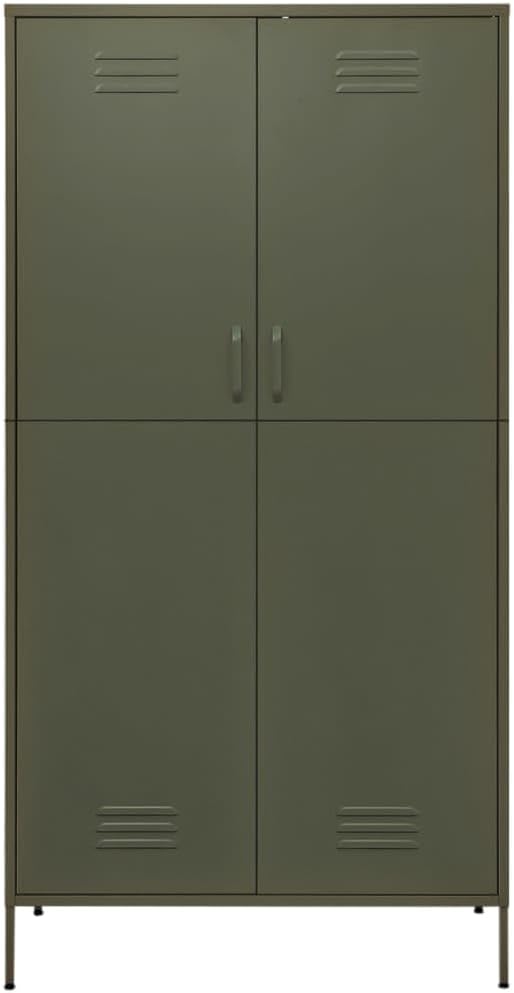 Metal Wardrobe Storage Cabinet,Employees Locker Wardrobe Industrial Steel Storage Cabinet with Hanging Rod, 4 Adjustable Shelves for Office, Garage, Home 35.4"x19.7"x70.9" Olive Green -AA