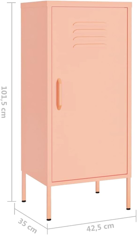 Modern Pink Steel Storage Cabinet with Adjustable Shelves, 40 Inch Tall Rectangular Design for Books DVDs Display, Sturdy Metal Organizer with Wall-Mount Safety Feature, Easy