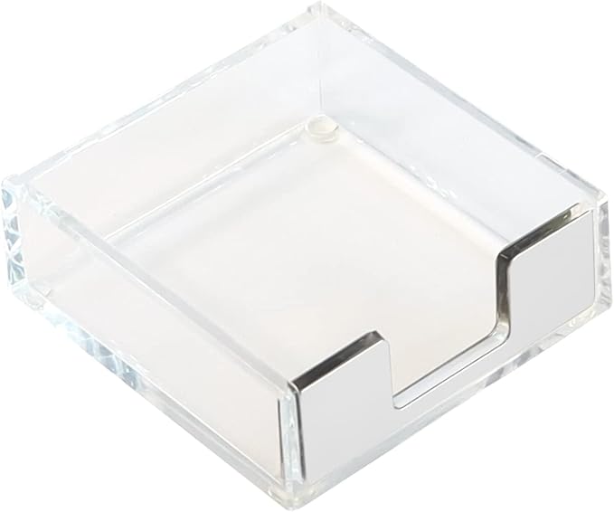 MultiBey Silver Sticky Note Holder Clear Acrylic Memo Pad Dispenser | Transparent Sticky Note Pad Holder Desk Supplies Organizer Accessories for Office Home Schools Decor (Silver)