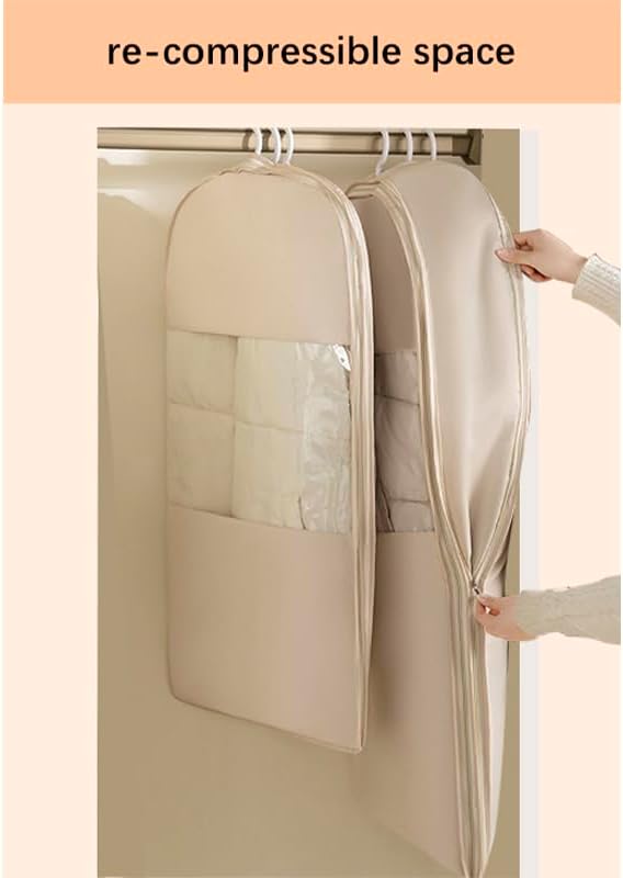 Space Saving Hanging Garment Bag with Compression Zipper. | For Closet Storage, Garment Bag for Coats and Down Jackets.(Pink，S)
