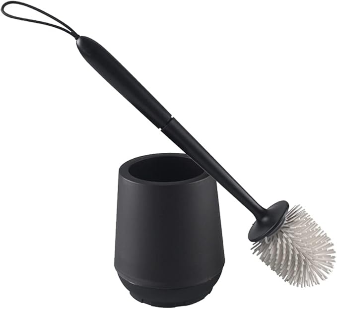 Toilet Brush Solid Color Silicone Toilet Brush Long Handle No Dead Corners Home Floor-Standing Cleaning Brushes Bathroom Accessories Bathroom Toilet Brush Holder (White) (Black)