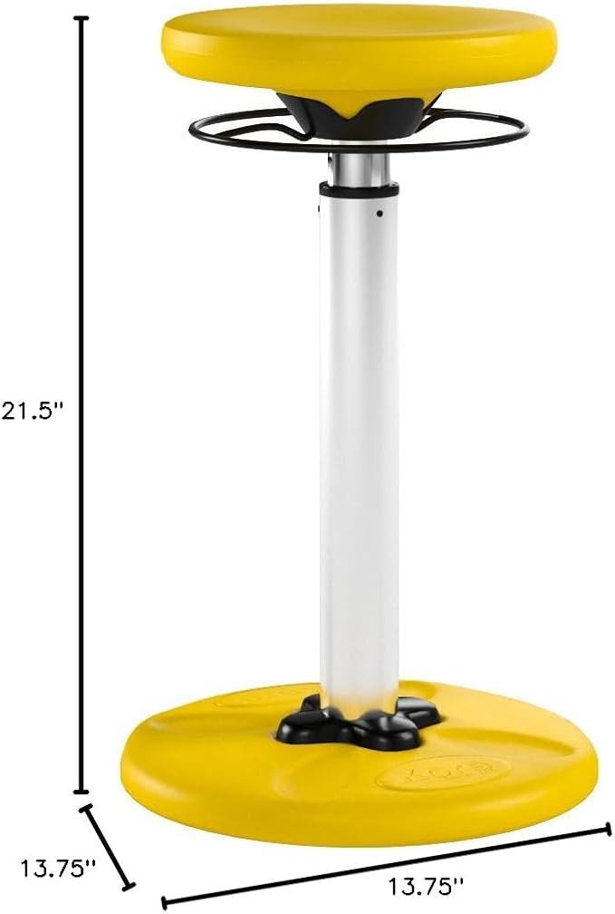 KORE Design Adjustable Wobble Stool Chair, Girls + Boys Kid Desk Stools, Ergonomic Small Office Chairs, Flexible Seating for Active Kids, ADD/ADHD, Classroom, Home, Age 8-12, Tall (16.5-24in), Yellow