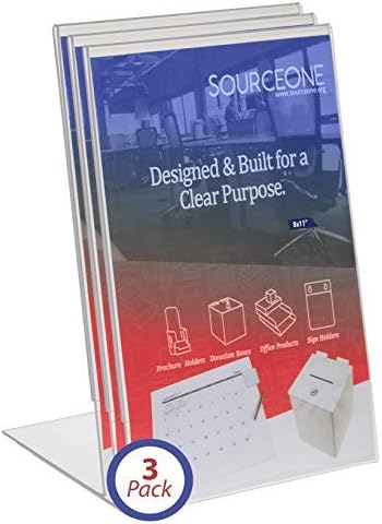 SOURCEONE.ORG 8.5 x 11 Thick Acrylic Slant Back Sign Holder, Ad Frame, Picture Frame, Clear sign holder, Acrylic flyer holder for Business, Office, Events, Trade Shows, Museums, Retail Stores (3 Pack)