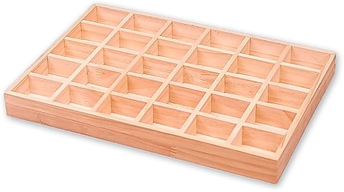 The Display Guys - Stackable Jewelry Tray and Organizer - for Drawers, Dressers, Store Display (30 Compartments, Natural Wood)