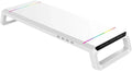 Monitor Stand Riser for Desk, Foldable Computer Monitor & Laptop Stand with Drawer, 4 USB 2.0 Ports, RGB Lighting, Phone & Tablet Holder, 72 lb Capacity (White)