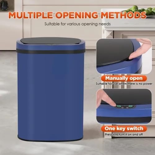 13 Gallon Automatic Trash Can with Lid, Touch Free Stainless Steel Kitchen Trash Can Touchless Garbage Can 50L High Capacity Electronic Sensor Trash Bin Waste Bin for Room Kitchen Office (Deep Blue)