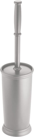 mDesign Compact Freestanding Plastic Toilet Bowl Brush and Holder for Bathroom Storage and Organization - Space Saving, Sturdy, Deep Cleaning, Covered Brush - Silver
