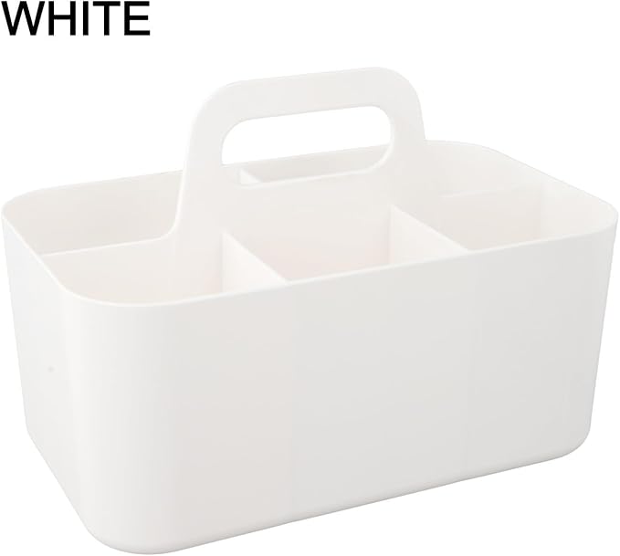 Stackable Storage Bins With Handles, Plastic Organiser Boxes For Desktop With Removable Divider, Multi Compartment Storage Trays For Makeup Art(White)