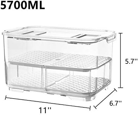 Slideep 11'' Large Food Storage Containers, Fridge Produce Saver 2 Tier Stackable Refrigerator Organizer with Lids and Removable Drain Tray Drawers Bins Baskets for Kitchen -2 Packs