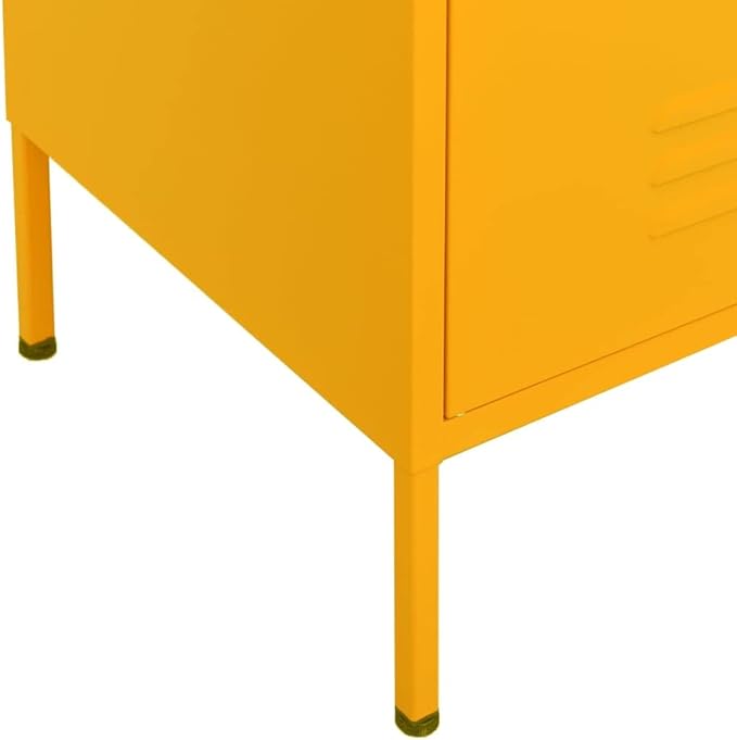Mustard Yellow Steel Storage Cabinet with Adjustable Shelves and Feet, Large Capacity Organizer with Two Drawers and Two Doors for Living Room and Study, Durable Metal