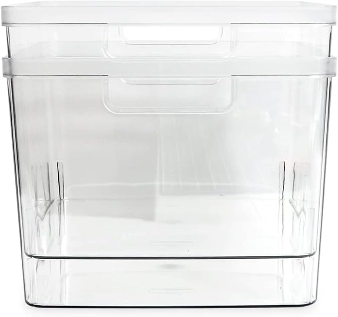 Isaac Jacobs 2-Pack Extra-Large Clear Storage Bins (11.5” L x 14” W x 9” H) w/Cutout Handles, Plastic Organizer for Home, for Kitchen, Fridge, Pantry, BPA Free, Food Safe (2-Pack, Extra-Large)