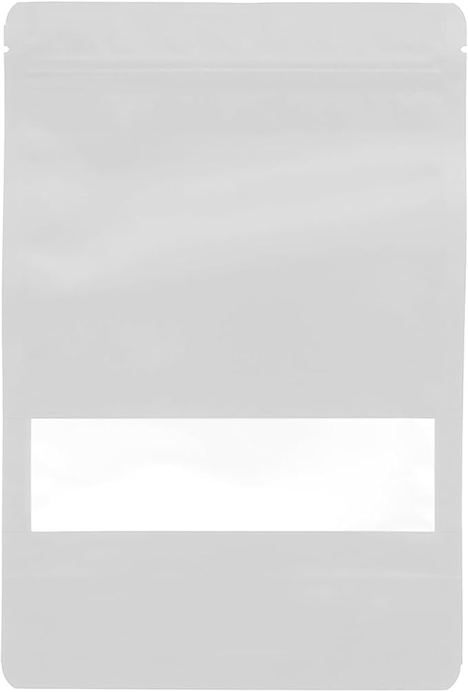 100PCS Foil Pouch Mylar Bags with Clear Window,ULIFESTAR Stand Up Sealable Bags with Tear Notches,Resealable for Food,Party Favors,Gift Packaging and Small Business(16 * 24cm/6.3 * 9.45",White)