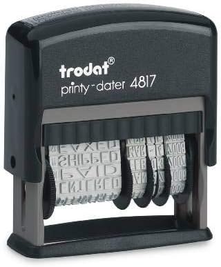 Trodat Rotating Stock Message Phrase Dater Self-Inking Rubber Stamp - Answered, Checked, Back Ordered, Delivered, Cancelled, Entered, Billed, Paid, Received, Shipped, Charged, FAXED (Black)