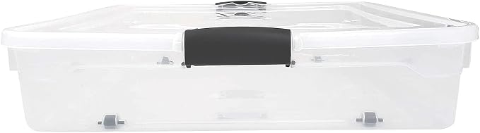 HOMZ 2-Pack Under Bed Storage, Clear Plastic Containers with Lids, 56 Quart, Gray Latch - Stackable Underbed Organizer Bins for Shoes, Bags, Clothes, and Towels
