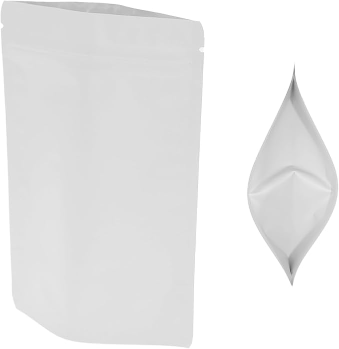 100PCS Smell Proof Resealable Pouch Bags,ULIFESTAR Aluminum Foil Flat Food Storage Bag,Sealable Pcsaging Zipper Pouches with Tear Notches for Pcsaging Lipgloss,Jewelry,etc(10*15cm/3.94*5.91",White)