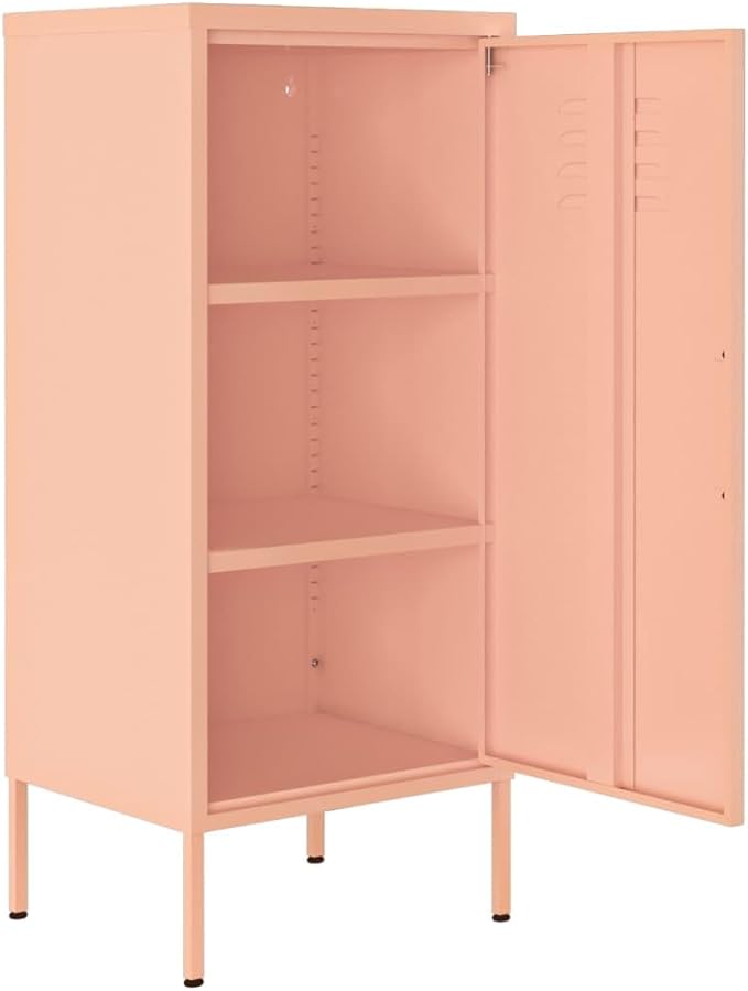 Modern Pink Steel Storage Cabinet with Adjustable Shelves, 40.0 Inch Tall Rectangular Design for Books and DVDs, Wall-Mount Safety Feature, Sturdy Steel Construction, Easy