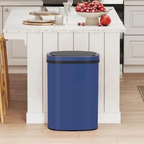 13 Gallon Automatic Trash Can with Lid, Touch Free Stainless Steel Kitchen Trash Can Touchless Garbage Can 50L High Capacity Electronic Sensor Trash Bin Waste Bin for Room Kitchen Office (Deep Blue)