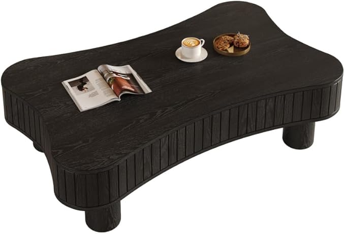 Lift Top Coffee Table with Hidden Storage Fluted Panel Silent Hydraulic Lift Curved Corners (Black)