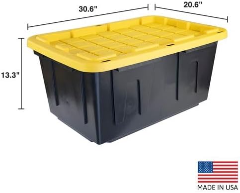 CX BLACK & YELLOW 27-Gallon Heavy Duty Stackable Storage Bins with Lids, Dorm Room Essentials, Dorm Storage, Moving Boxes, Back to School, Classroom Organization, Home Organization, 2 Pack (14.3H x 20.6W x 30.6D)