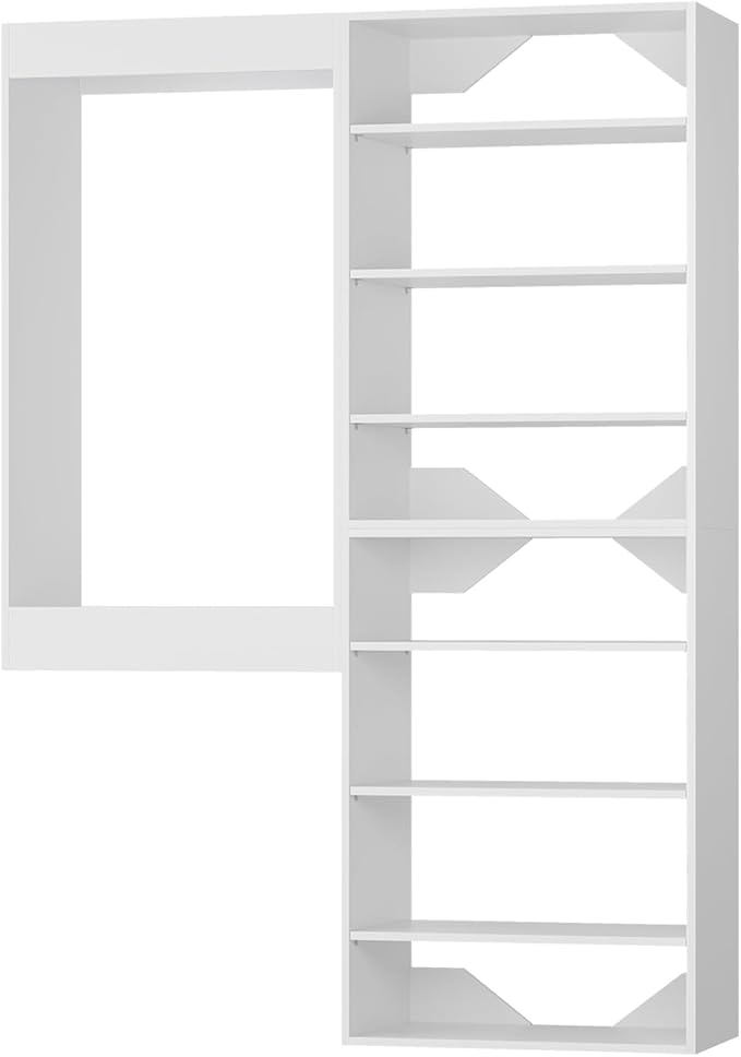 ROOMTEC Modular Closet System, 46" Wall-Mounted Closet Organizer with Hanging Rods and Shelves, Wooden Tower for Walk-In Closets, Wardrobe Storage Kit, White