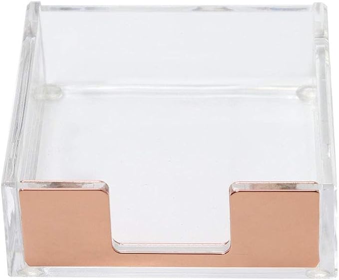 MultiBey Rose Gold Sticky Note Holder Clear Acrylic Memo Pad Dispenser | Clear Desk Supplies Organizer Accessories Post Note Pad Dispenser for Office Home Schools (Rose Gold)