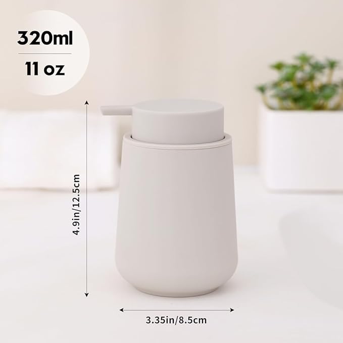 YAUKPH Matte Beige Liquid Hand Soap Dispenser Plastic 11 oz - Modern Minimalist Style for Bathroom & Kitchen Countertop Refillable