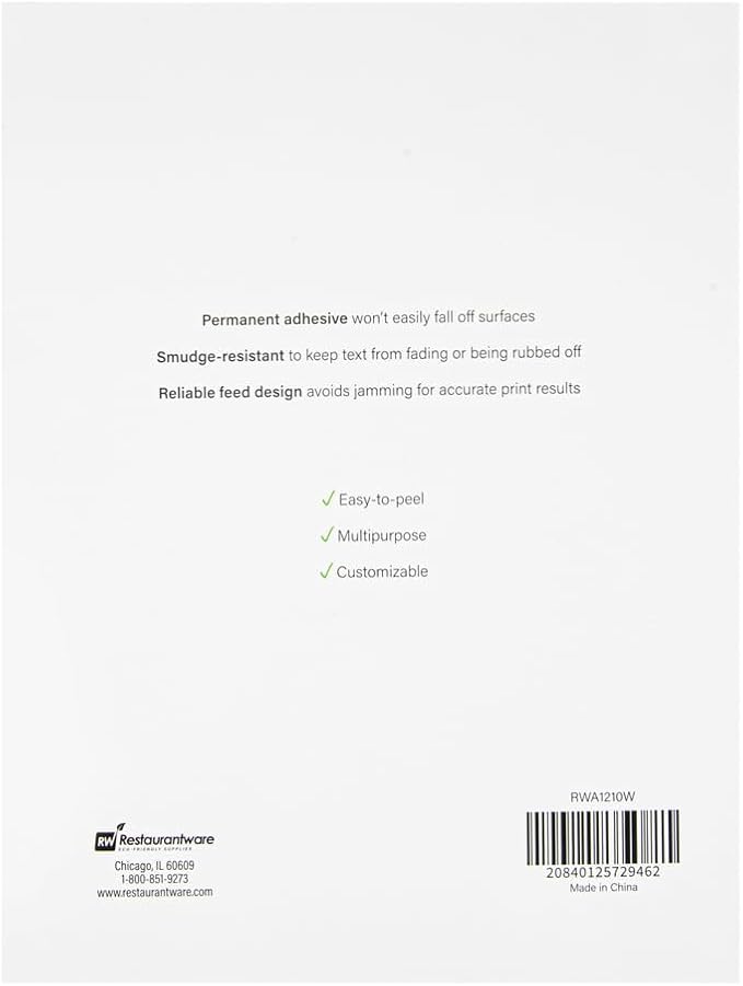 Restaurantware Label Tek 2.6 x 1 Inch Packaging Stickers 750 Premium Shipping Labels - Printable Address Sustainable White Paper Inventory Stickers High-Visibility with Strong Adhesives
