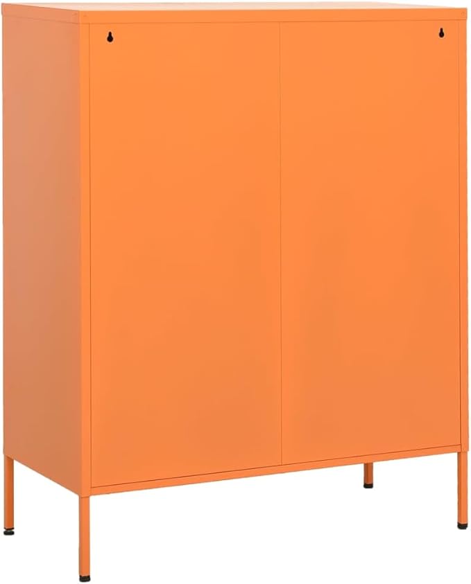 Modern Steel Storage Cabinet with Fully Extendable Drawers and Adjustable Shelves in Bright Orange Finish for Living Area or Office Organization