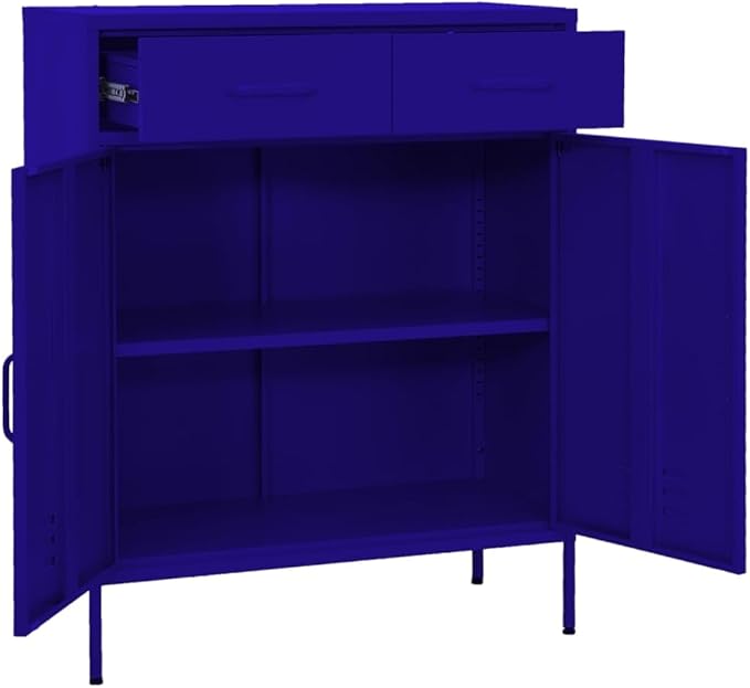 Navy Blue Steel Storage Cabinet with 79.3 Gallon Capacity, Adjustable Shelves and Sliding Doors for Home Office Organization, Modern Furniture for Living Room Storage