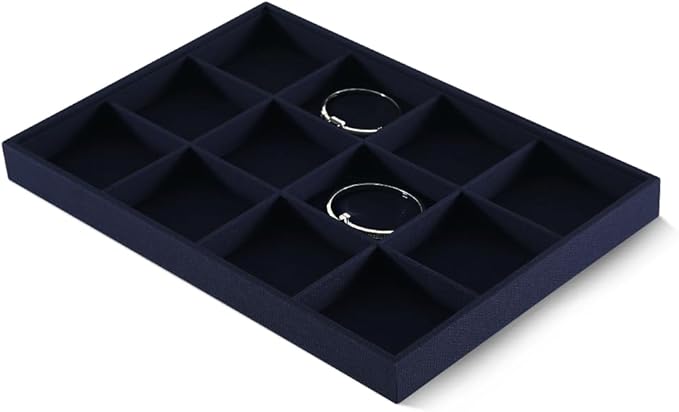 Linen 12 Grid Stackable Bangle Storage Tray, Bracelet Watch Display Tray, Jewelry Shop Counter Showcase Table Top Organizers, Makeup Table Drawer Insert Jewelry Tray
