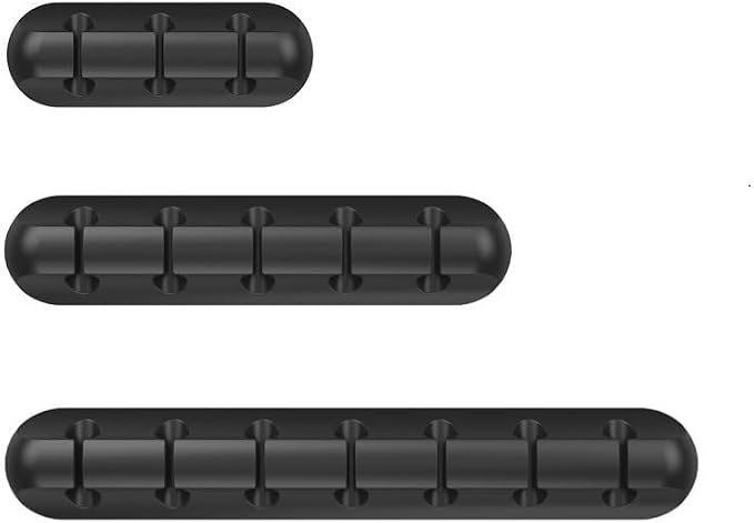 Cable Holder Clips 3 Pack, Cable Organizer for Desk, Cord Management Clips with 3/5/7 Slots, Silicone Cable Clips for USB Cables, Charging Cords, Power Cables, Office & Home – Black