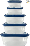 10-Piece Rectangle Food Storage Containers with Vented Lids, Airtight and BPA Free, Stackable, Microwave, Freezer, and Dishwasher Safe (BLUE)