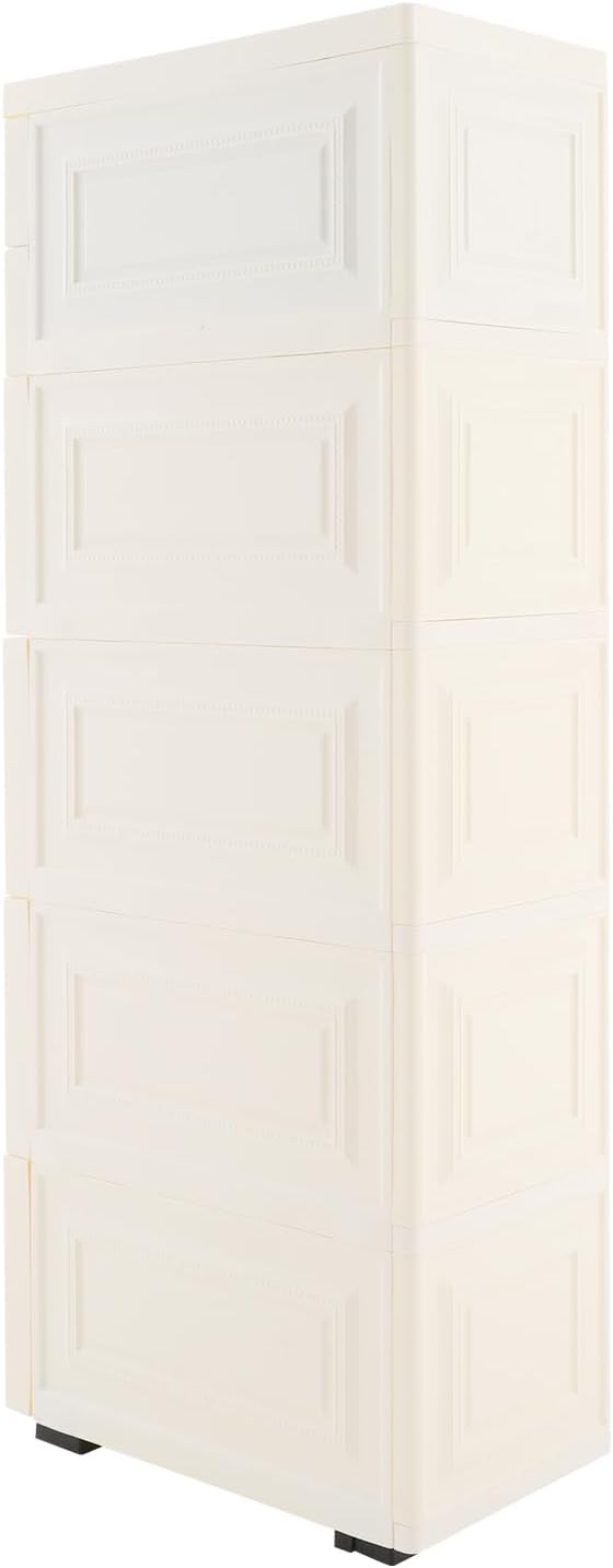 Storage Cabinet, 6 Drawers Narrow Plastic Organizer Cabinet with Wheels, Vertical Drawer Storage Unit, Mobile Slim Utility Furniture for Office, Living Room, Bedroom, Garage (White)