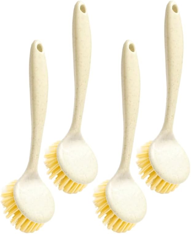 Uonlytech Kitchen Dish Scrubber Brush Long Handle Durable Pan and Sink Cleaner with Hanging Hole Multipurpose Lightweight Stove Cleaning Tool for Home