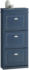 Haotian Shoe Cabinet with 3 Flip Drawers | Freestanding Shoe Rack for Entryway, Shoe Organizer with Hidden Drawer, Navy Blue, FSR94-B