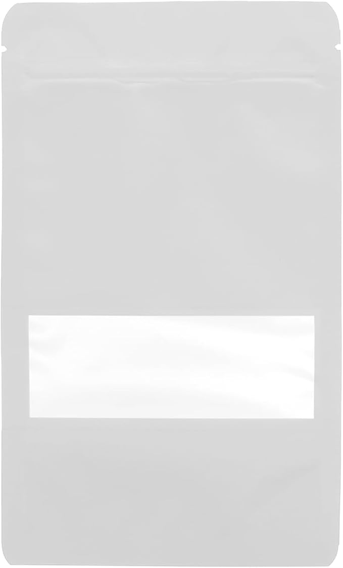 100PCS Foil Pouch Mylar Bags with Clear Window,ULIFESTAR Stand Up Sealable Bags with Tear Notches,Resealable for Food,Party Favors,Gift Packaging and Small Business(12 * 20cm/4.72 * 7.87",White)