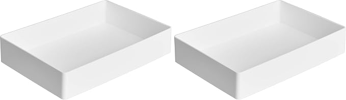 Amazon Basics Rectangular Plastic Desk Organizer with Storage Trays, Accessory Tray, Drawer Organizer, 9.4 x 6.7 x 2 inch, White (Pack of 2)