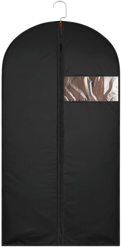 55Inch Garment Bags Covers, Black Hanging Clothes Bag, Suit Cover Bags with Clear Window for Hanging Closet Clothes Storage and Travel (1, Black, 55 inch)