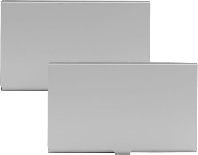 Slim Business Card Case, Silver, 2 Pack | Professional Pocket Metal Case, Buckle Closure, For Men and Women