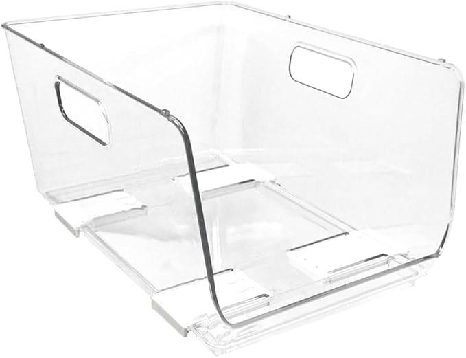 Isaac Jacobs 2-Piece (11.9" x 8.6" x 6.1") Large Deep Stackable Clear Storage Bins w/Open Front, Versatile Use, Set of 2, Desk, Office, Bathroom, Bedroom, Closet