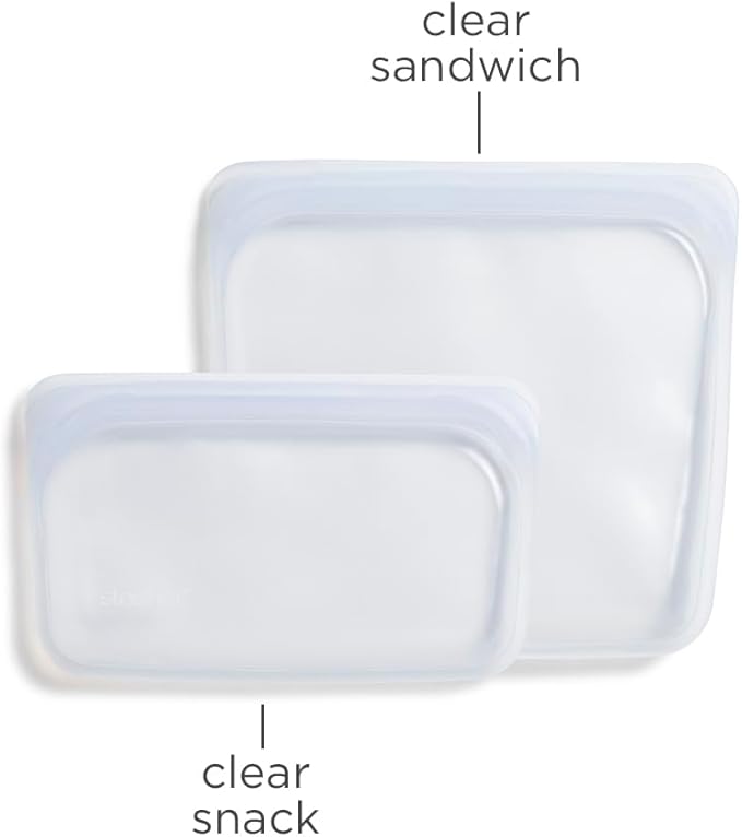 Stasher Silicone Reusable Food Storage Bags, 2-Pack, Reusable Freezer Bags, Microwave, Dishwasher, Oven Safe, Sous Vide, Premium Lunch Containers, Eco Friendly, Food-safe Silicone Snack Bag, Clear