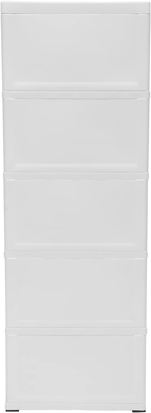 Plastic Storage Cabinet Stackable Storage Cart 5 Drawer Containers Storage Organizer Unit Mobile Stacking Bins [White 11.8"x15.7"x33.1"]