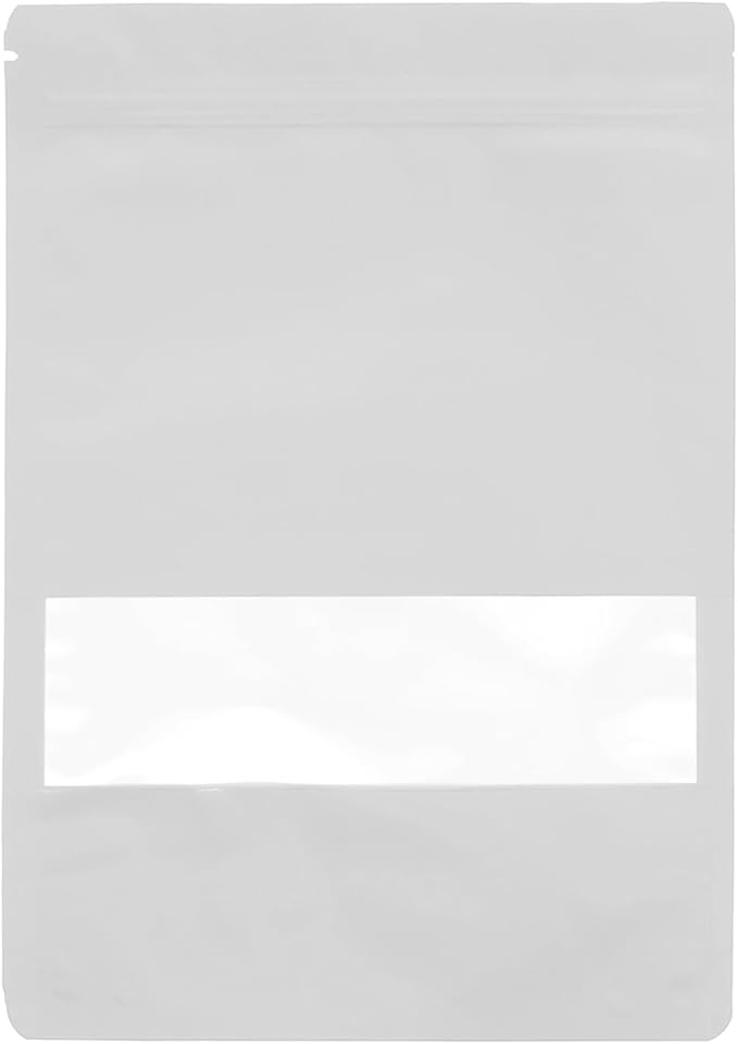 50PCS Foil Pouch Mylar Bags with Clear Window,ULIFESTAR Stand Up Sealable Bags with Tear Notches,Resealable for Food,Party Favors,Gift Packaging and Small Business(18 * 26cm/7.09 * 10.24",White)
