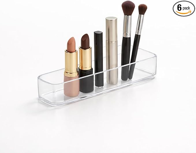 primebox Plastic Clear Acrylic Drawer Organizers. Bathroom, Kitchen, Bedroom, Utensils, Office Organizer Bins, Storage Trays. Heavy Duty, Stackable. 9" x 2" x 2" Set of 6